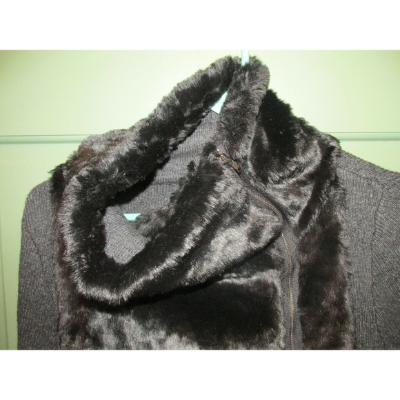 Ann Taylor LOFT Faux Fur Wool Blend Sweater Jacket Black Grey Size S - Picture 2 of 8